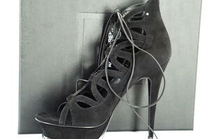 Saint Laurent Tribute Black Suede Platform Strappy Sandals Size 39.5 NIB $995